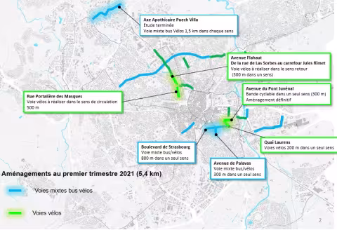 Les aménagements cyclables terminés à l'issue du premier trimestre 2021