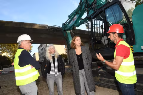 Fiche presse : les travaux de la Ligne 5 de tramway commencent sur le secteur Ouest, avec la démolition du pont de la rue des Chasseurs, quartier "Cité créative" à Montpellier
