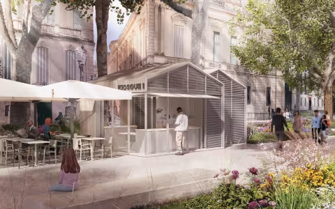Perspectives des futurs kiosques fleuristes et alimentaires © Cusy - Maraval